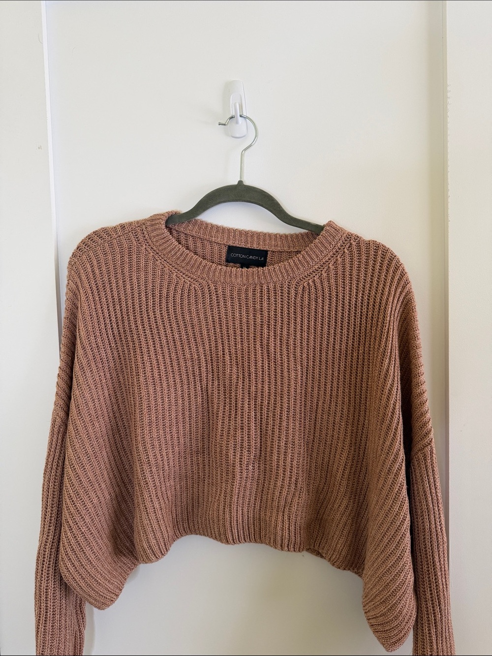 Cotton Candy Cropped Ribbed Crew Sweater - Dusty Rose